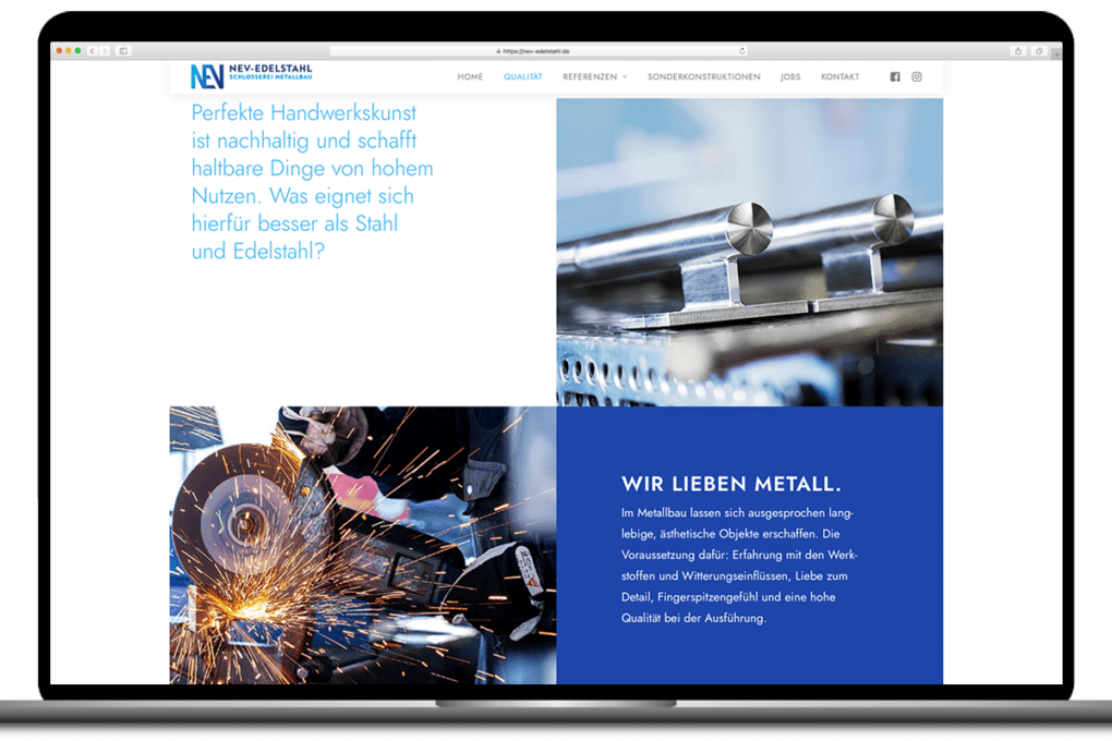 Webdesign – Website von NEV-Edelstahl in der Desktopansicht