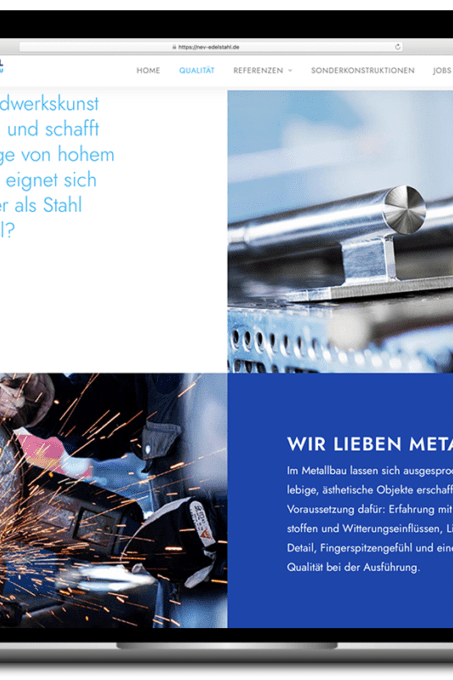 Webdesign – Website von NEV-Edelstahl in der Desktopansicht